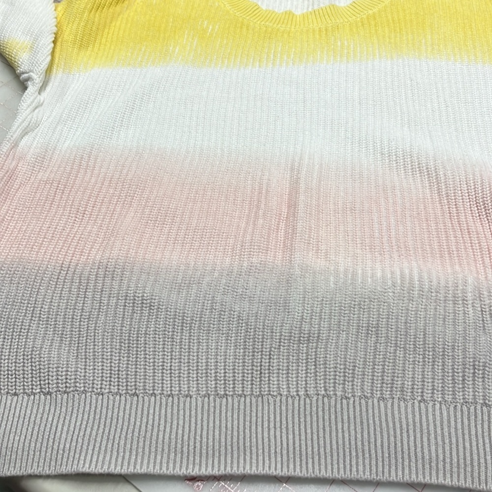 LOFT Casual Boho Cottage Spring Ombre Pastel Cotton Crew Shaker Knit Sweater XL - Picture 8 of 16